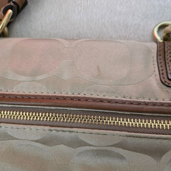 Coach Peyton Khaki/ Nutmeg Signature Sateen Flap Shoulder Bag - Picture 7 of 7